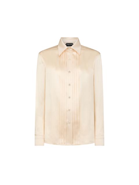 TOM FORD FLUID CHARMEUSE SILK SHIRT WITH PLISSE PLASTRON