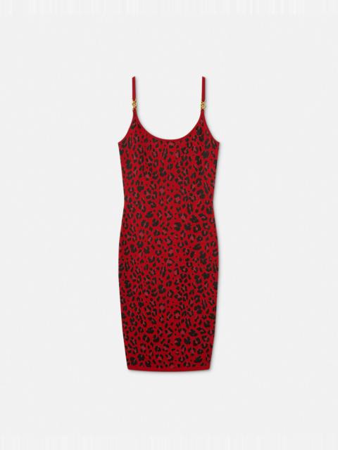 Leopard Lurex Fitted Knit Midi Dress