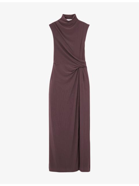 REISS Dylan Draped Stretch-Mesh Maxi Dress