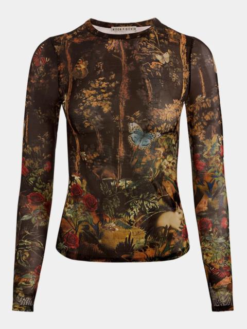 Alice + Olivia Delaina Printed Long-Sleeve Top