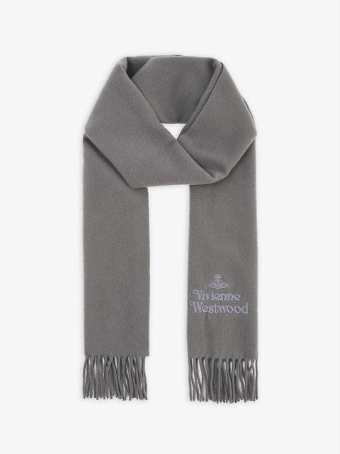 Vivienne Westwood Brand-embroidered fringed-trim scarf