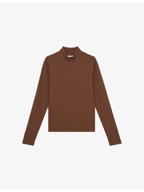 REISS Polly Ribbed Stretch-Cotton Top