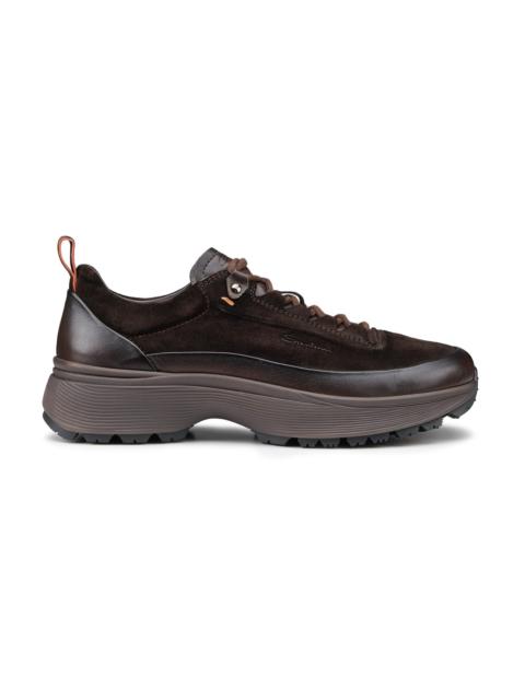 Santoni Men's dark brown leather and suede Easy Bounce Mountain sneaker