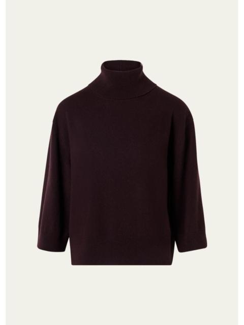 AKRIS Turtleneck Cashmere 3/4-Sleeve Sweater