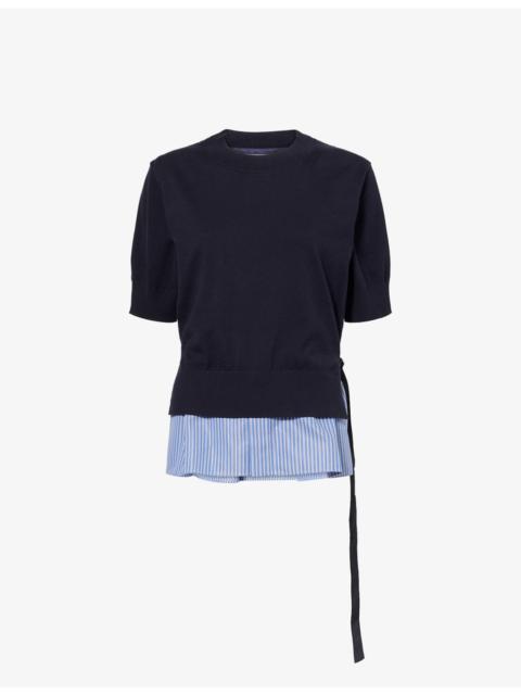 sacai Stripe Poplin and Cotton-Knit Top