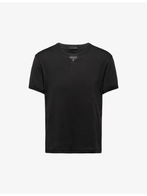 Logo-plaque crewneck slim-fit cotton T-shirt