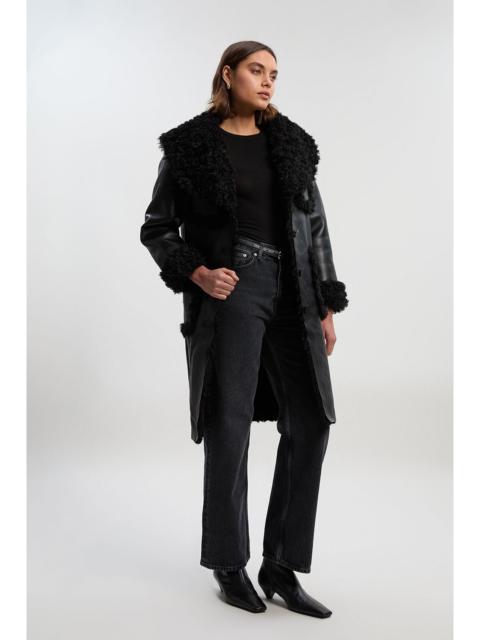 KAREN MILLEN Faux Fur Pocket Detail Midi Coat