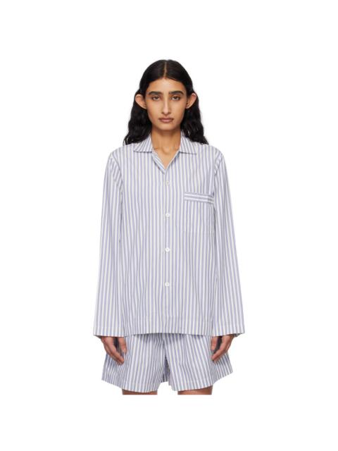 TEKLA White & Blue Poplin Long-Sleeved Pyjama Shirt