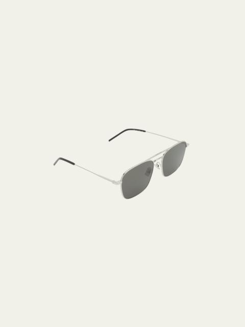 SAINT LAURENT Men's Square Double-Bridge Metal Sunglasses