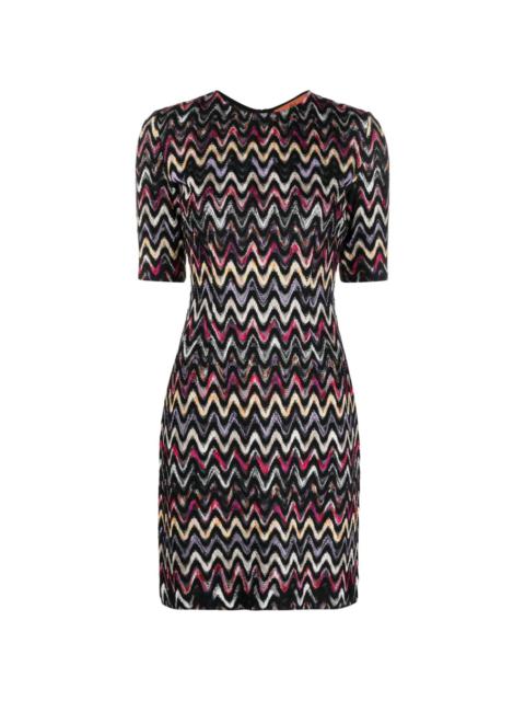zigzag-embroidered wool-blend dress