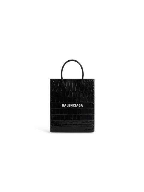 BALENCIAGA Women's Large Shopping Bag Crocodile Embossed  in Black