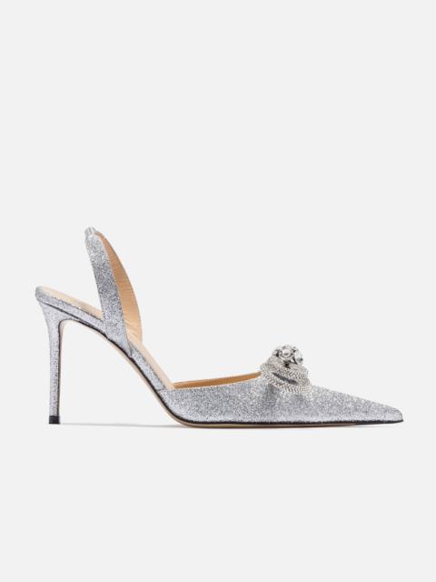 MACH & MACH DOUBLE BOW SILVER GLITTER SLINGBACK HEELS