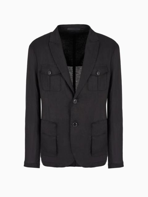 GIORGIO ARMANI Single-breasted, linen canvas safari jacket