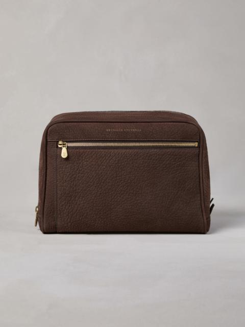 Brunello Cucinelli Nubuck beauty case with double zipper