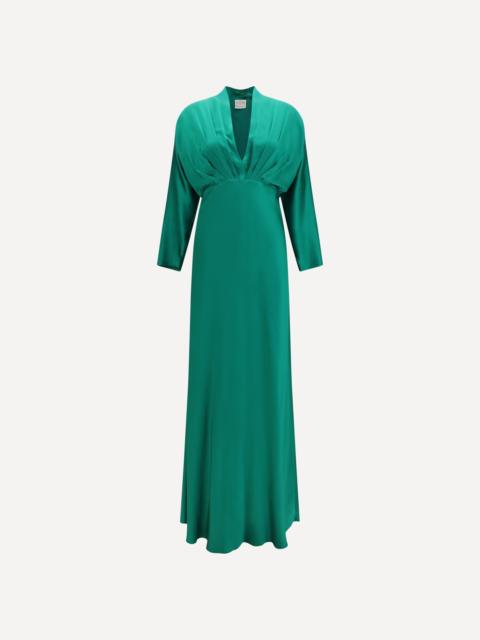 forte_forte Silk satin Long Dress with royal V-neck