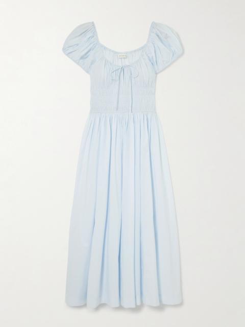 DÔEN Quinn Tie-detailed Shirred Organic Cotton-poplin Midi Dress