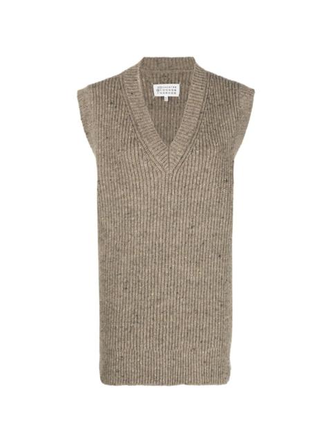 V-neck ribbed-knit vest