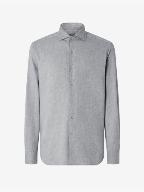 CORNELIANI Light grey melange cotton flannel shirt with diagonal design