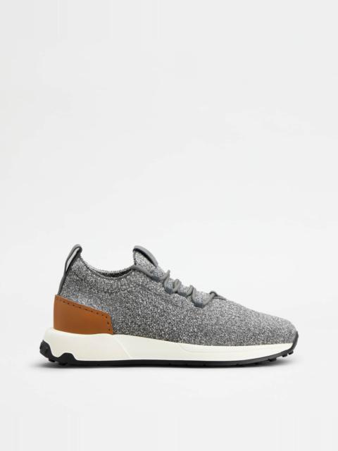 Tod's SOCK SNEAKERS IN TECHNICAL FABRIC AND LEATHER - GREY, BROWN