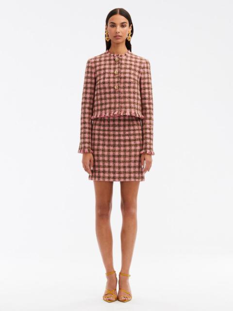 CHECKERED TWEED PENCIL SKIRT