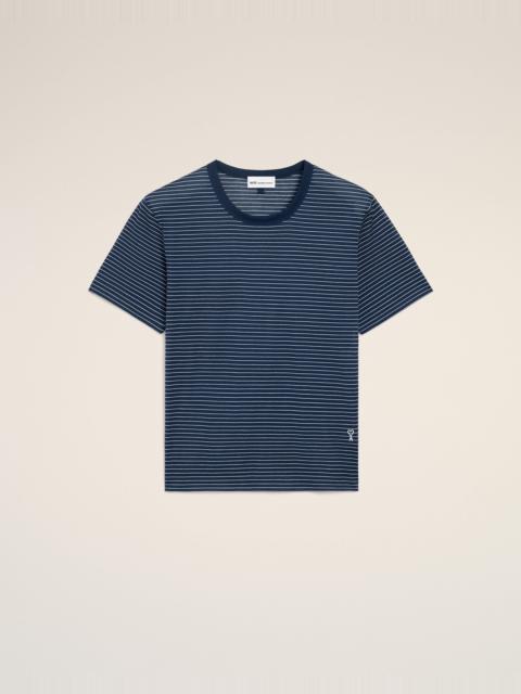 AMI Paris BLUE STRIPED COTTON AMI DE COEUR T-SHIRT
