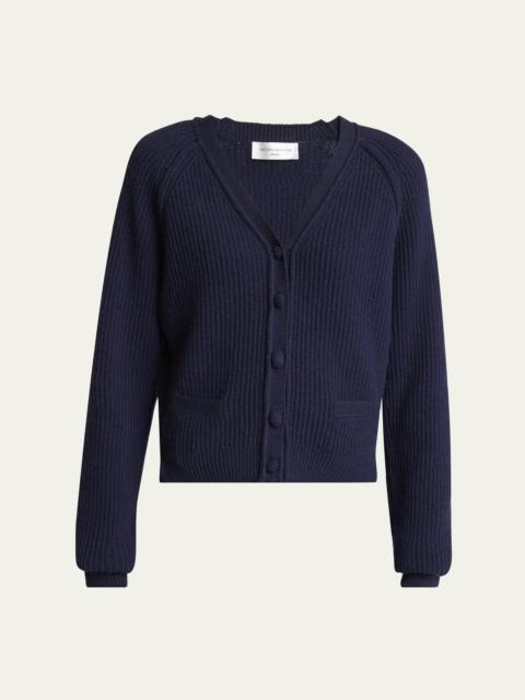 Victoria Beckham Stepped Hem V-Neck Cashmere Wool Cardigan