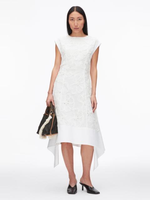 3.1 Phillip Lim Embroidered Belted Midi Dress with Handkerchief Hem