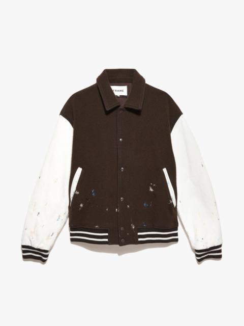 Hand Painting Varsity Jacket in Espresso Ecru Sleeves