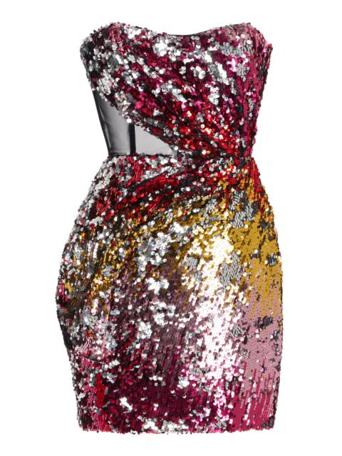 HALPERN Exclusive Draped Sequin Bustier Mini Dress multi