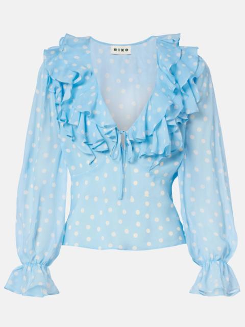 RIXO Lasca polka-dot silk top
