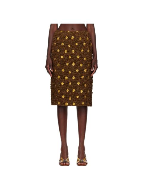 Dries Van Noten Brown Cloqué Midi Skirt