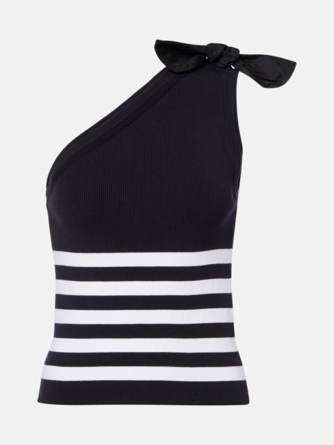 PATOU Striped one-shoulder cotton-blend top