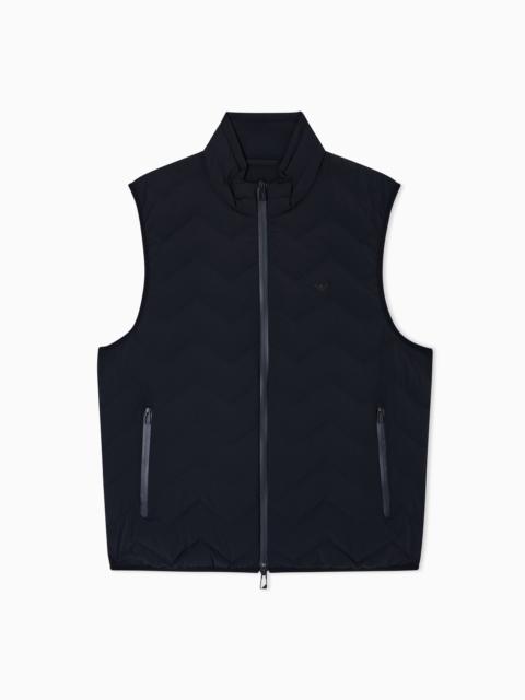 WATER-REPELLENT CHEVRON QUILTED NYLON SPANDEX SLEEVELESS DOWN JACKET
