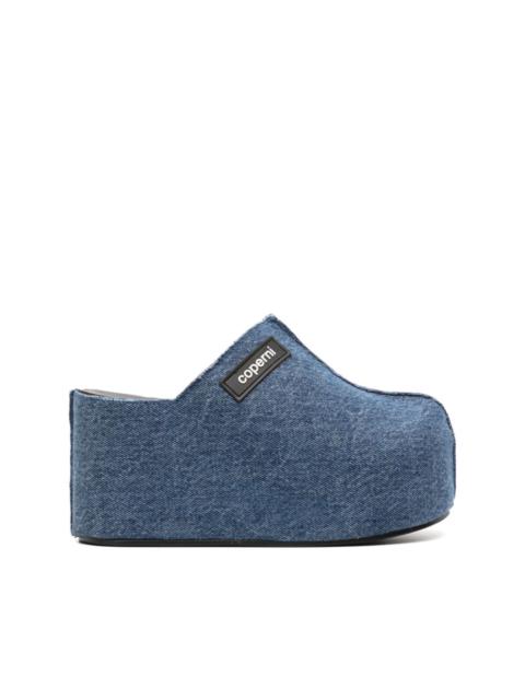 95mm denim wedge-heel mules