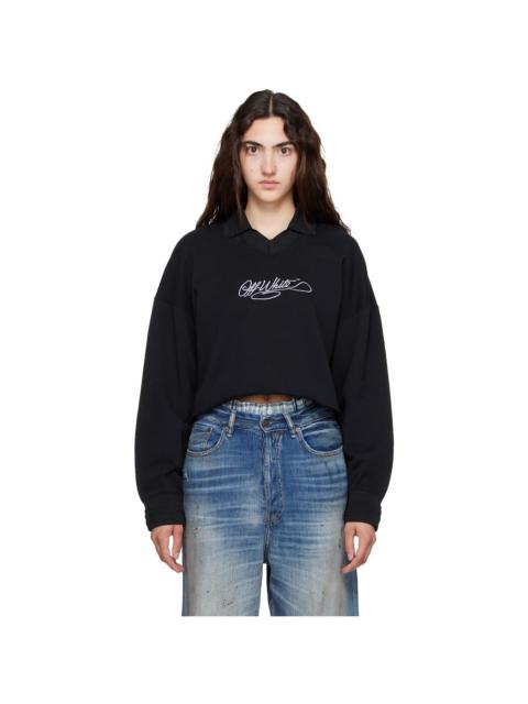 Off-White Black Embroidered Script Crop Polo