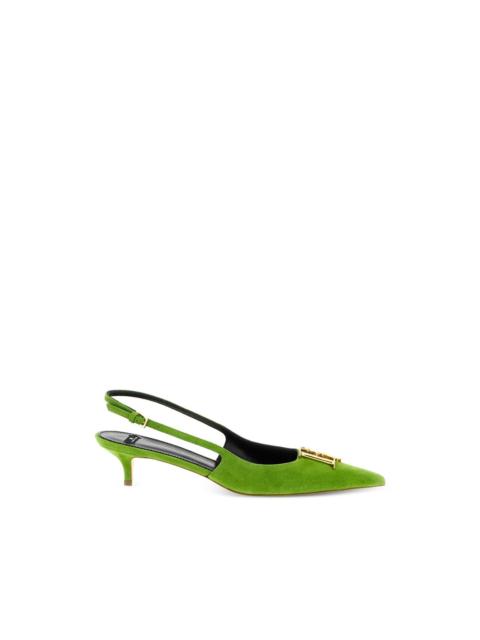 ELISABETTA FRANCHI metal logo suede slingbacks