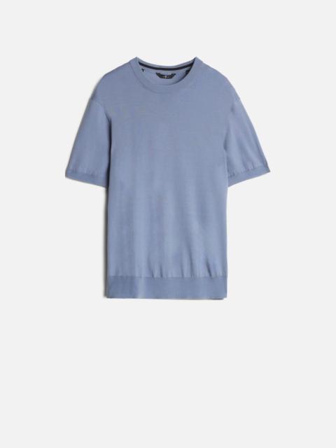 7 For All Mankind Classic Cotton Short Sleeve Sweater in Slate Blue