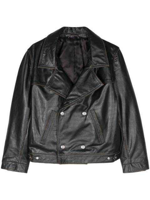 double-breasted leather jacket