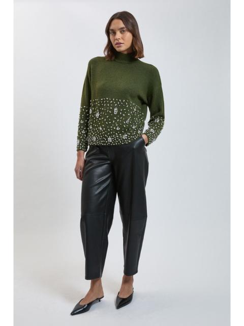 KAREN MILLEN Wool Blend Embellished Cosy Knitted High Neck Jumper