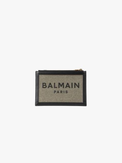 Balmain Khaki canvas B-Army 26 clutch with black leather panels