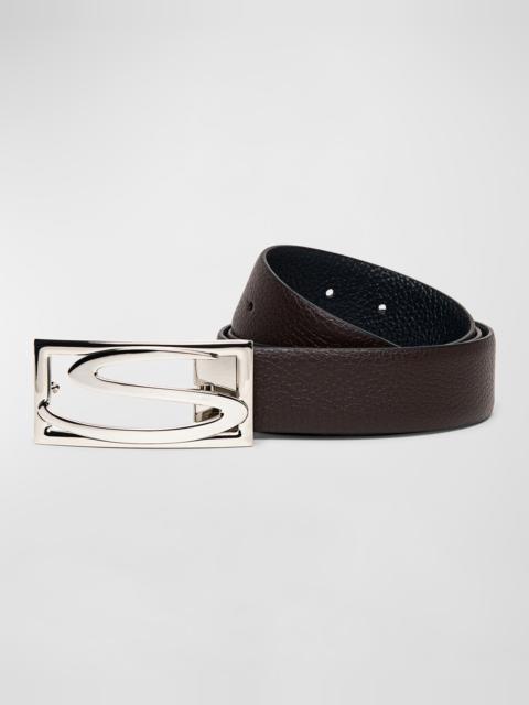 Santoni Men's Rectangle S-Buckle Reversible Leather Belt