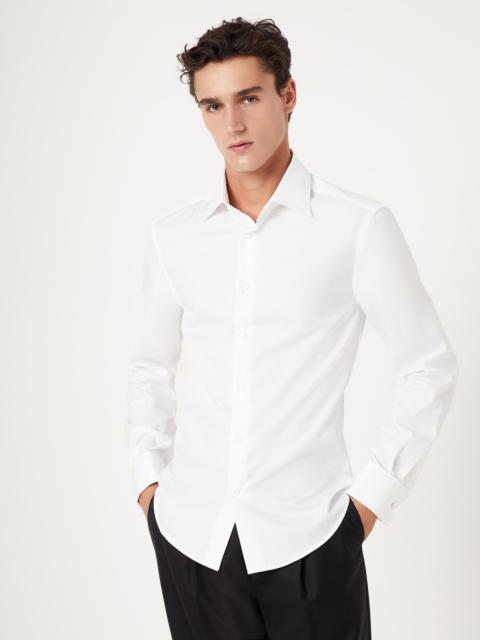 Sea Island cotton twill slim fit tuxedo shirt with spread collar