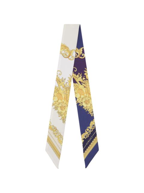 VERSACE Navy & Off-White Silk Twill Ribbon Scarf