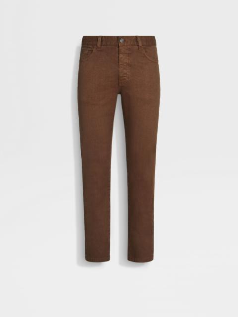 TOBACCO STRETCH LINEN AND COTTON ROCCIA JEANS