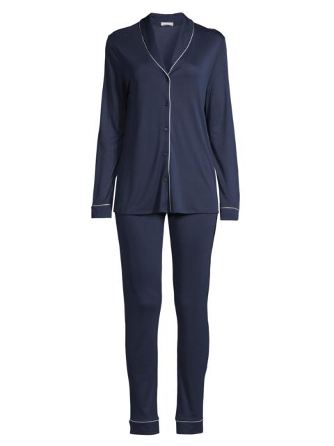 HANRO Women's Natural Comfort 2-Piece Long Pajama Set - Deep Navy