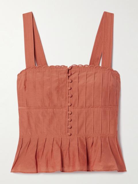 LA LIGNE Pintucked Cotton And Silk-blend Peplum Tank