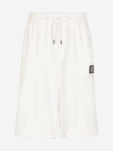 Jersey terry jogging shorts with logo plate