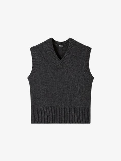 A.P.C. VICKY SWEATER - SLEEVELESS CHARCOAL GRAY WOOL SWEATER