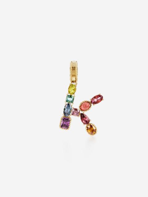 Rainbow alphabet K 18 kt yellow gold charm with multicolor fine gems