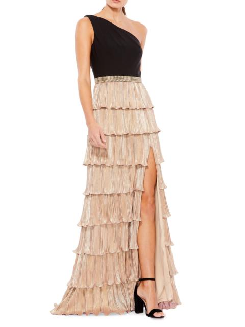 MAC DUGGAL Women's Ieena Mixed-Media Tiered A-Line Gown - Black Gold